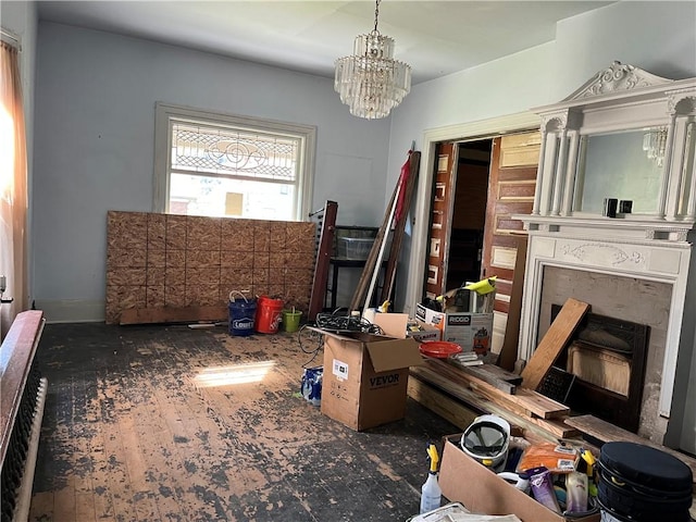 bedroom with a notable chandelier