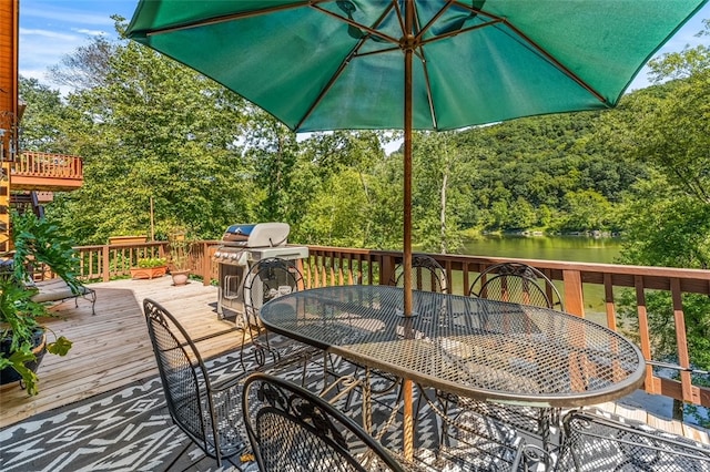 wooden deck with a water view