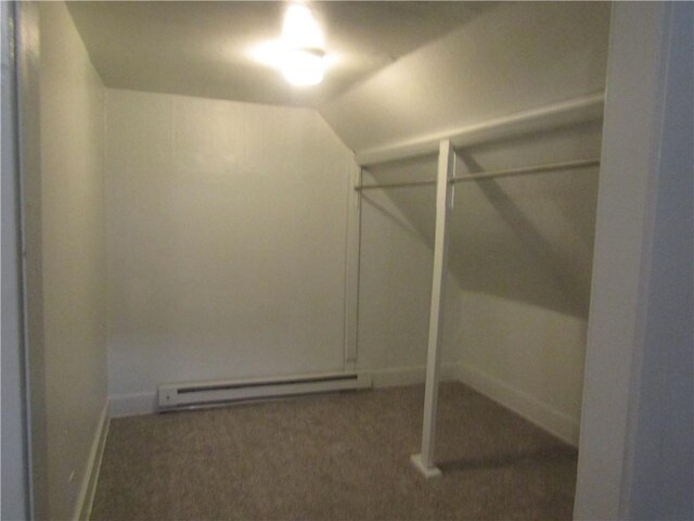 203 W George, Carmichaels/Cumblnd, PA 15320 - spacious closet featuring lofted ceiling, carpet floors, and a baseboard radiator