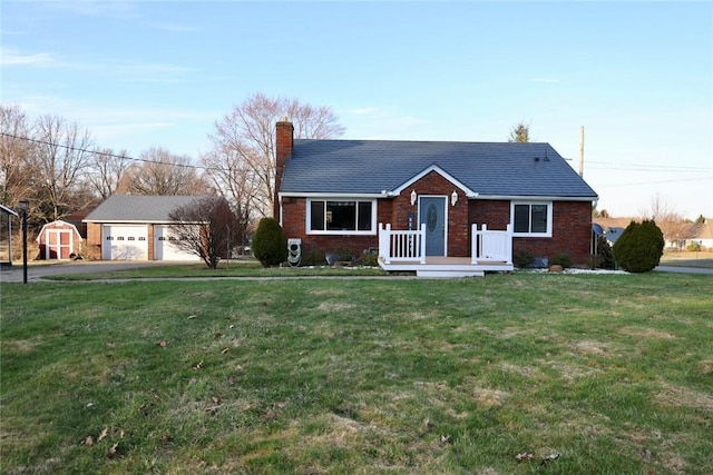 3434 Mitchell Rd, Neshannock Twp, PA 16105 - single story home featuring a chimney, brick siding, a garage, and a front lawn