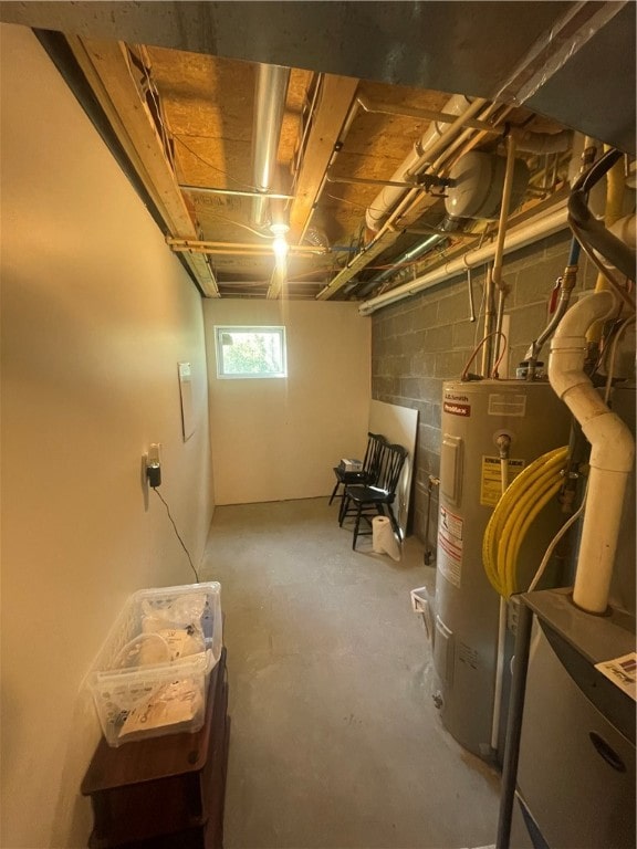 basement featuring electric water heater