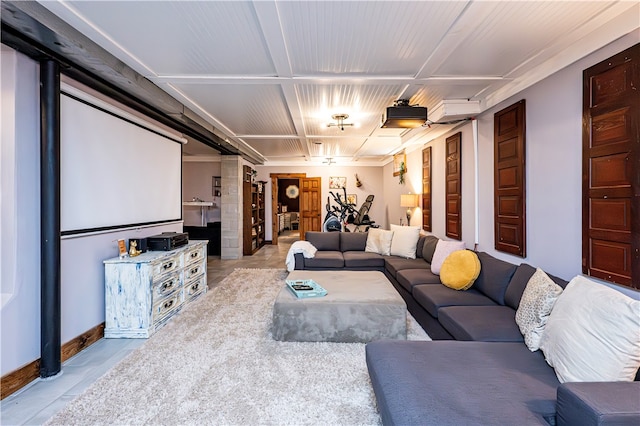 interior space featuring coffered ceiling