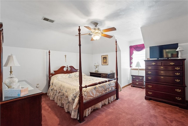 bedroom featuring ceiling fan and carpet floors