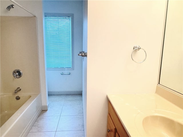 bathroom with vanity, shower / tub combination, and tile patterned flooring