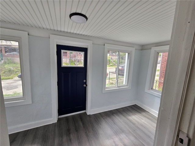 1506 Center St, Wilkinsburg, PA 15221 - entryway with dark wood-style floors and wooden ceiling