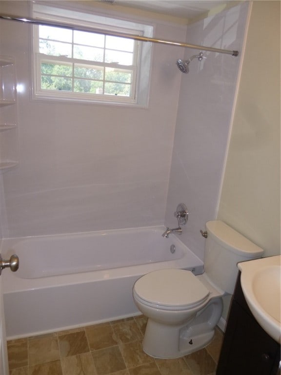 full bathroom with vanity, toilet, and shower / washtub combination