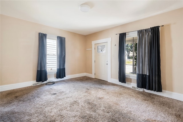 empty room featuring a healthy amount of sunlight and carpet flooring