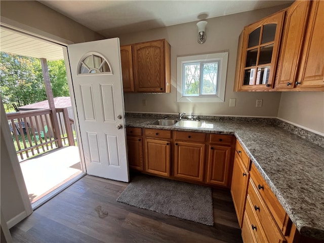 kitchen with plenty of natural light, sink, and dark hardwood / wood-style floors