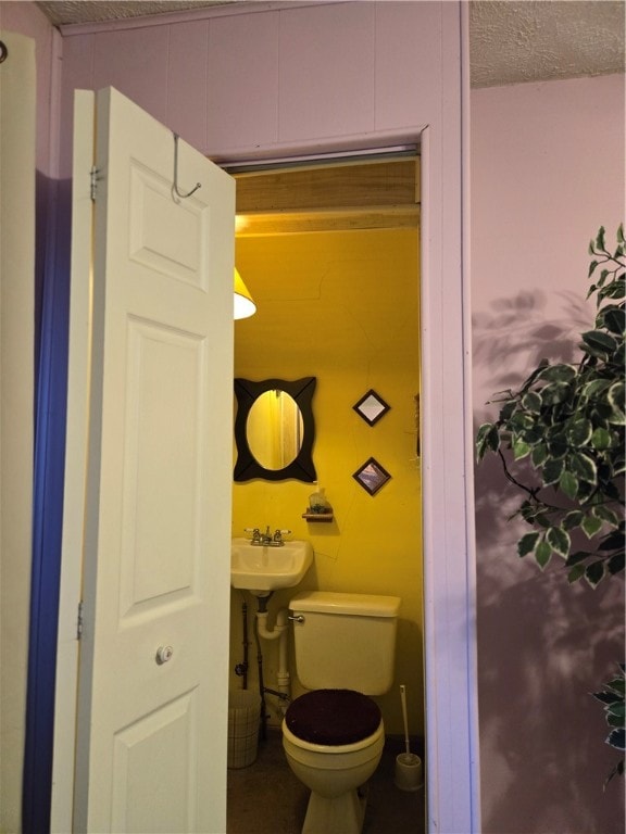 bathroom with toilet, sink, and a textured ceiling