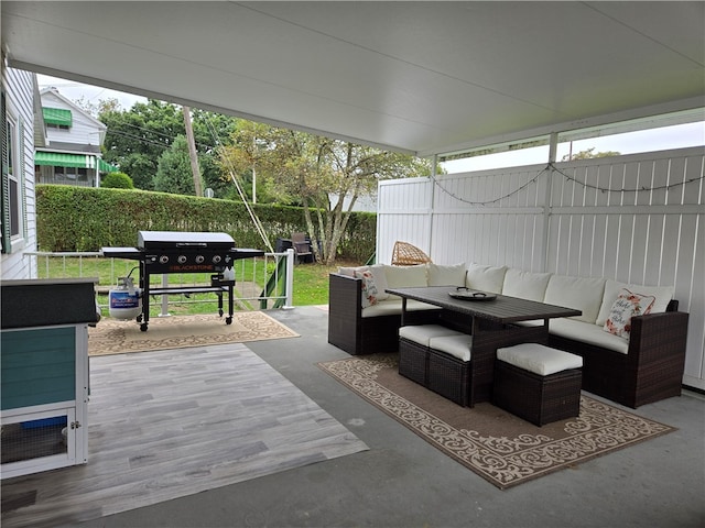 view of patio featuring outdoor lounge area and grilling area