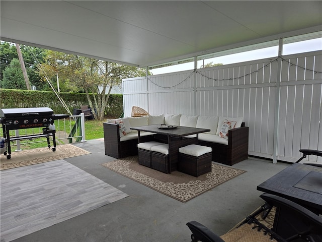 exterior space featuring an outdoor living space and grilling area