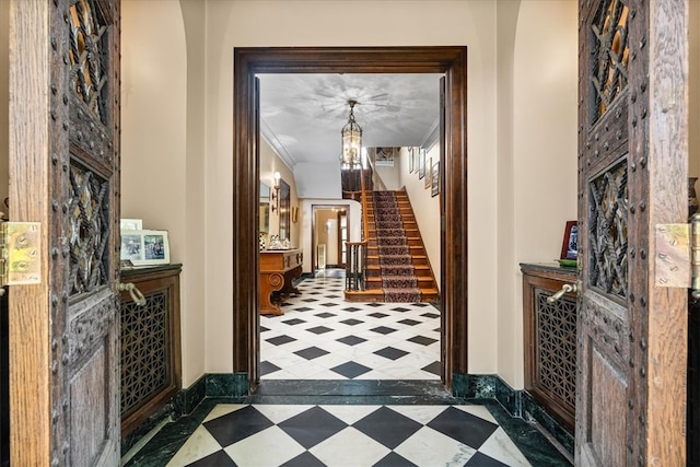 interior space featuring an inviting chandelier