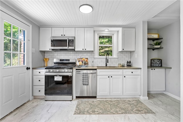 kitchen featuring a wealth of natural light, sink, and appliances with stainless steel finishes