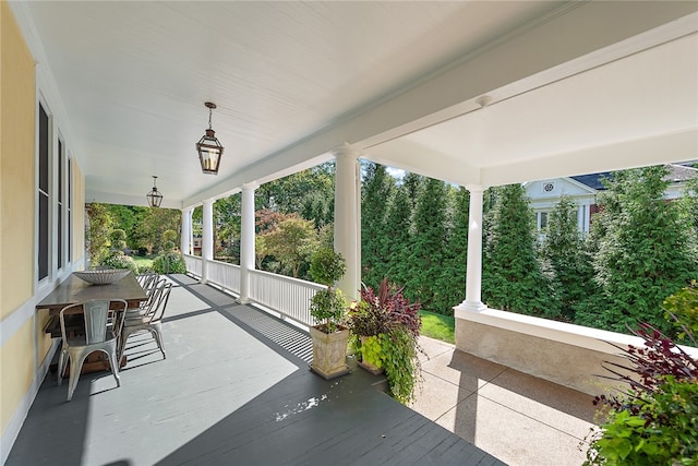 wooden terrace with covered porch