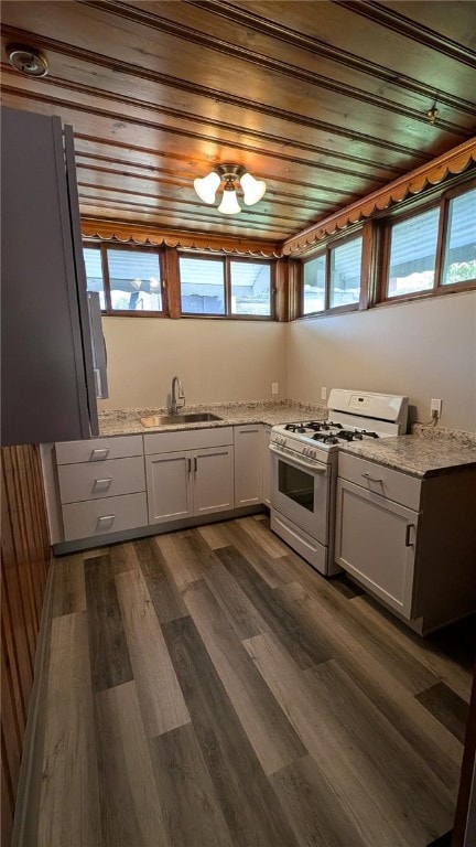 kitchen with dark wood-type flooring, a healthy amount of sunlight, and gas range gas stove