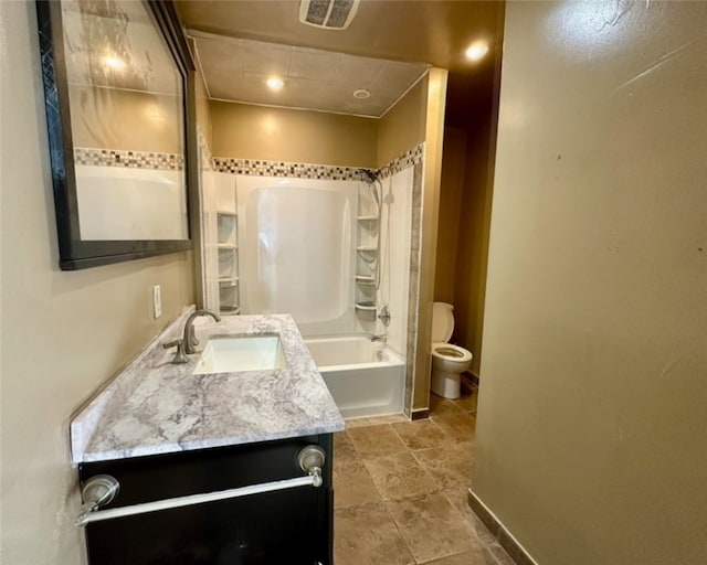 full bathroom with vanity, toilet, and shower / bathing tub combination