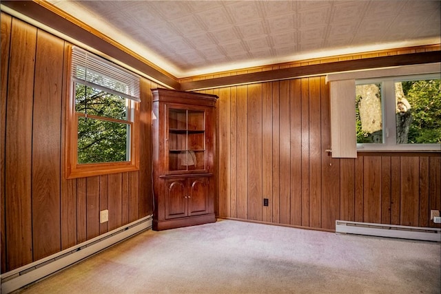 314 Lunn Blvd, Farrell, PA 16121 - unfurnished room featuring carpet, an ornate ceiling, wooden walls, and baseboard heating
