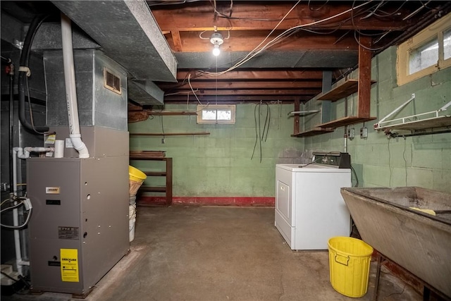 314 Lunn Blvd, Farrell, PA 16121 - basement featuring heating unit, a sink, and washer / dryer