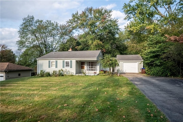 314 Lunn Blvd, Farrell, PA 16121 - ranch-style home featuring an outdoor structure, a chimney, aphalt driveway, and a front lawn