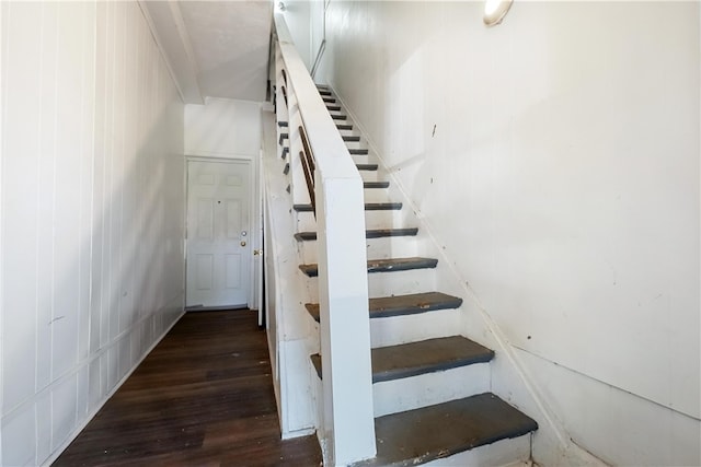 staircase with wood-type flooring