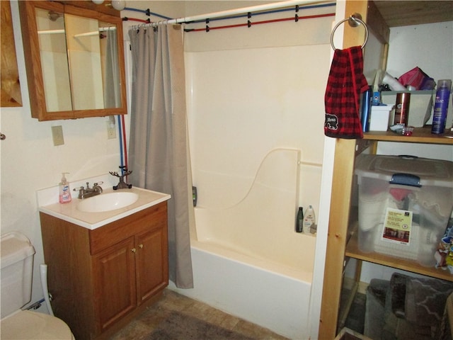 full bathroom featuring vanity, toilet, and shower / bath combo with shower curtain