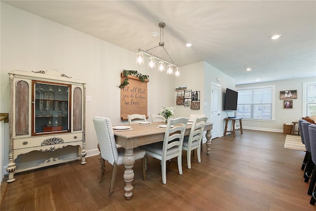409 Spruce Ln, North Strabane, PA 15317 - dining area with dark wood-type flooring, recessed lighting, and baseboards
