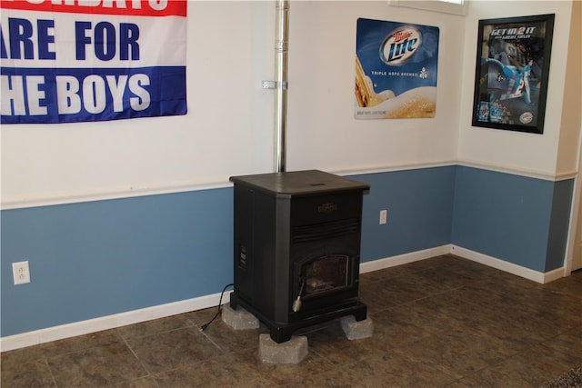 interior details with a wood stove