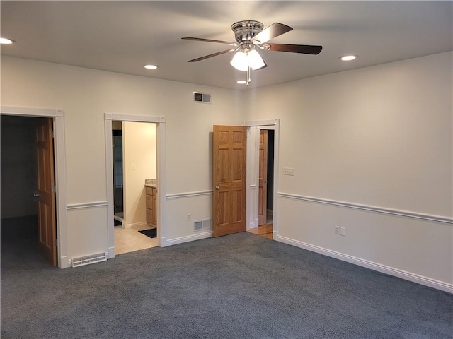 629 Euclid Ave, Grove City Boro, PA 16127 - unfurnished bedroom with recessed lighting, carpet flooring, ensuite bath, a ceiling fan, and baseboards