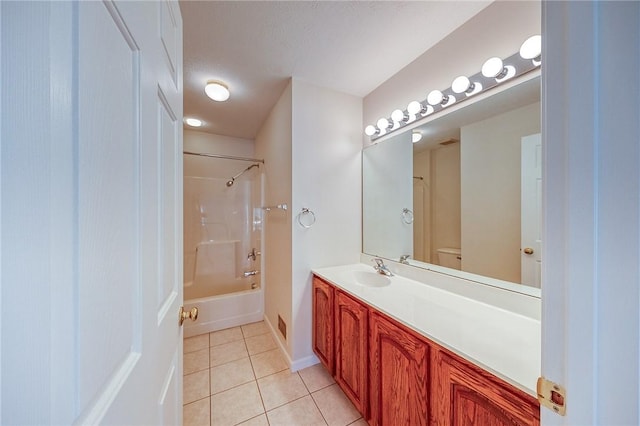 full bathroom with tile patterned flooring, vanity, toilet, and  shower combination