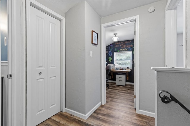 corridor featuring dark hardwood / wood-style flooring