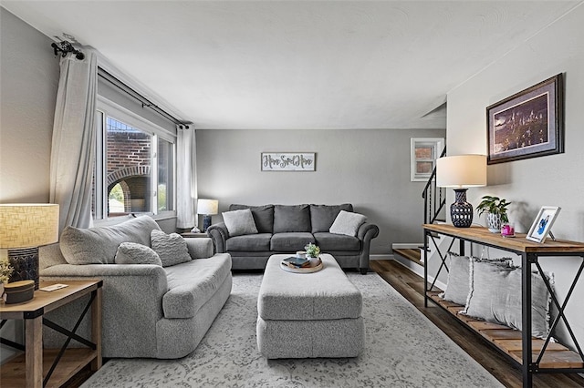 living room with hardwood / wood-style floors