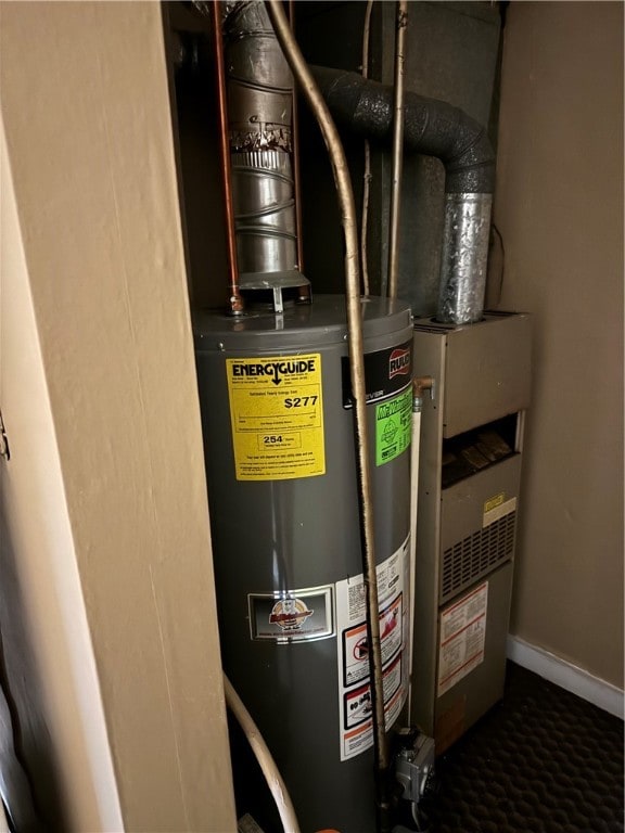 utility room with gas water heater