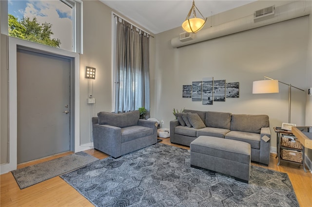 living room with dark wood-type flooring