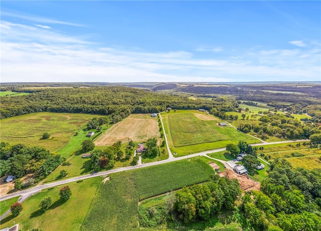 birds eye view of property featuring a rural view