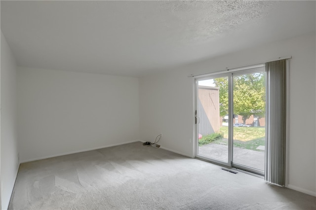 empty room featuring light carpet and a textured ceiling