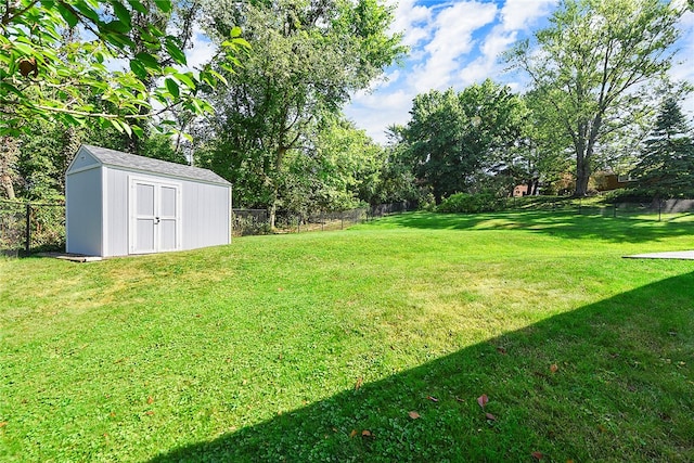 view of yard featuring a shed