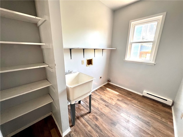 interior space featuring a baseboard radiator and wood-type flooring