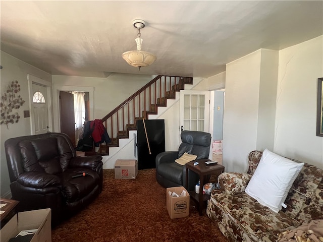 living room featuring carpet