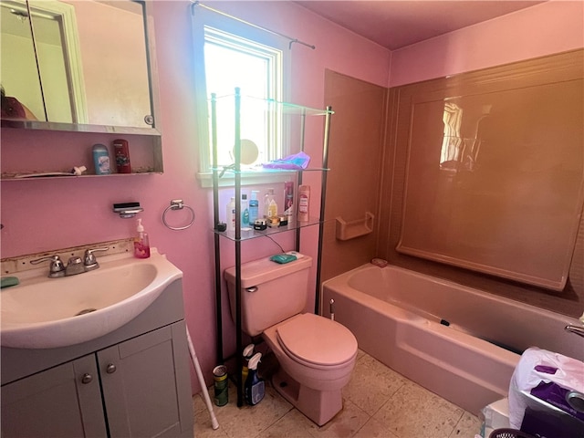 full bathroom with vanity, shower / bathing tub combination, toilet, and tile patterned flooring