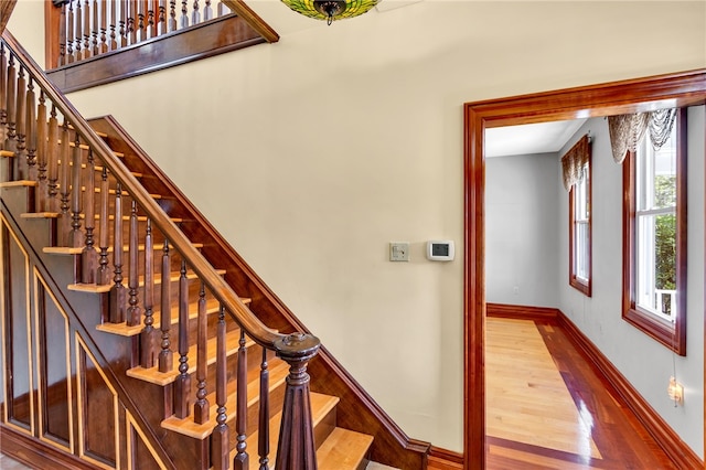 stairway featuring wood-type flooring