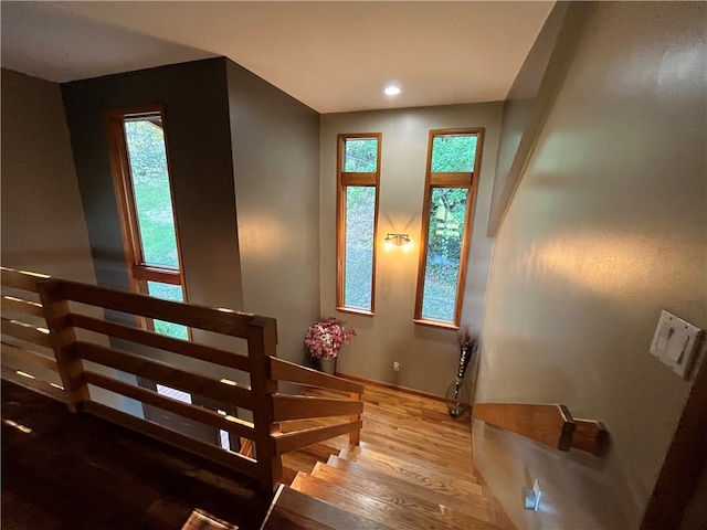 stairway with wood-type flooring