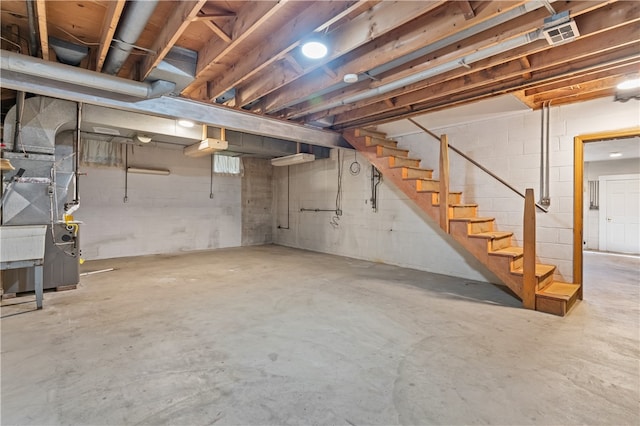 basement with heating unit