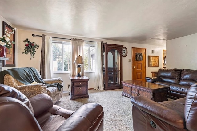 living room featuring light colored carpet