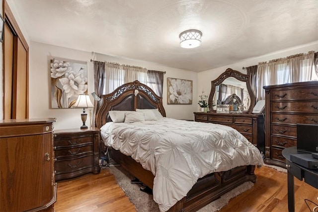 bedroom with a closet and light hardwood / wood-style floors