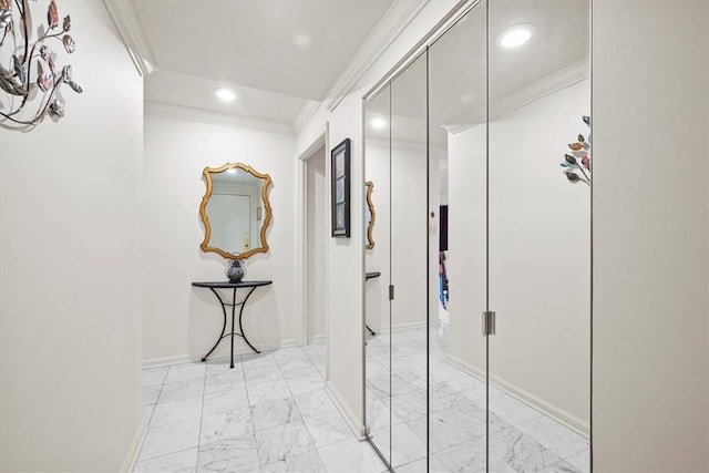 hallway with crown molding