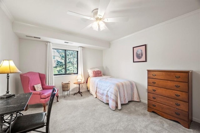 1500 Cochran Rd Unit 712, Scott Twp Sal, PA 15243 - carpeted bedroom featuring baseboards, visible vents, ornamental molding, and ceiling fan