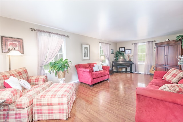 living room with light hardwood / wood-style flooring