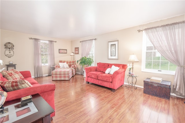 living room featuring hardwood / wood-style floors and a healthy amount of sunlight