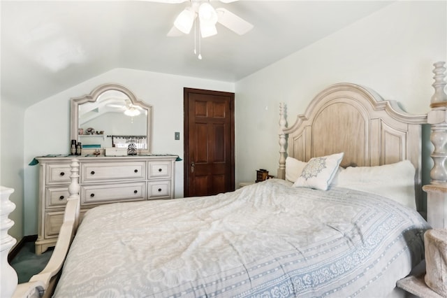 bedroom with vaulted ceiling and ceiling fan