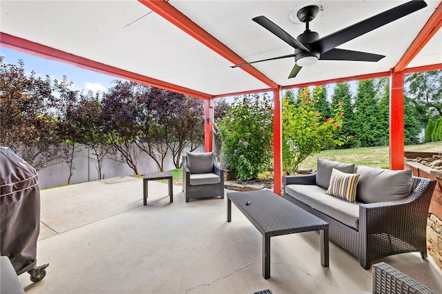 view of patio / terrace with ceiling fan and an outdoor hangout area